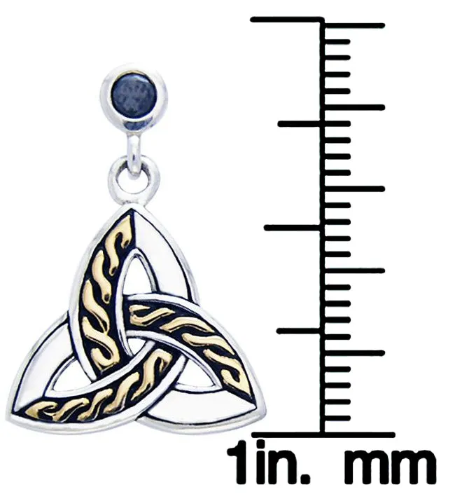 Jewelry Trends Sterling Silver and Gold Plated with Black CZ Celtic Trinity Knot Dangle Earrings