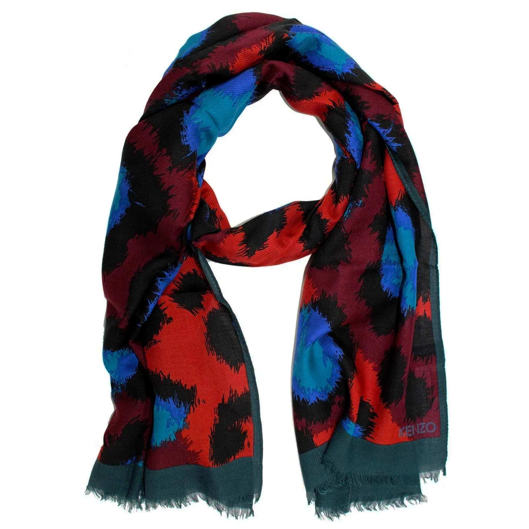 Kenzo Scarf Maroon Blue Design - Cashmere Blend Shawl BLACK FRIDAY SALE