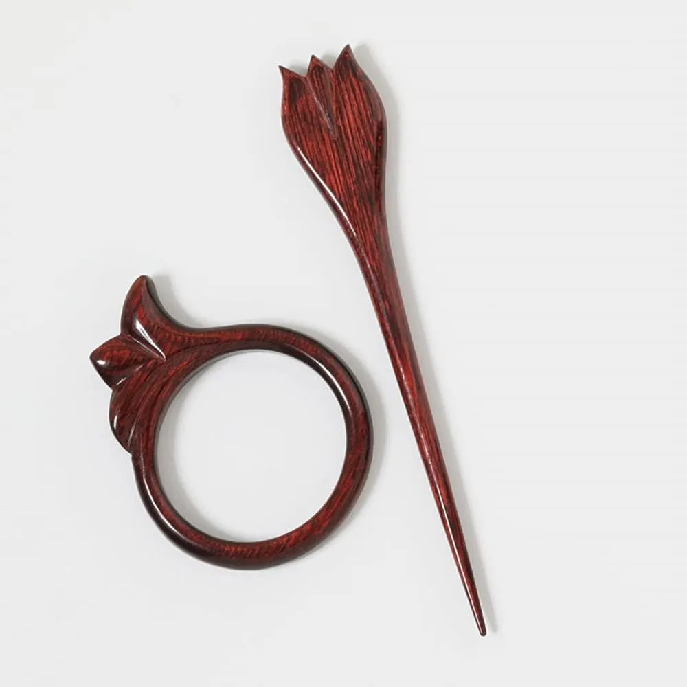 Lotus Yarns Circular Shawl Sticks Premium Wooden Shawl Pin Clip Vintage Polished Hair Barrett Hair Stick Brooche for Woman & Girls Tulip