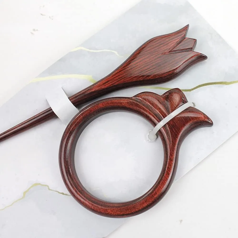 Lotus Yarns Circular Shawl Sticks Premium Wooden Shawl Pin Clip Vintage Polished Hair Barrett Hair Stick Brooche for Woman & Girls Tulip