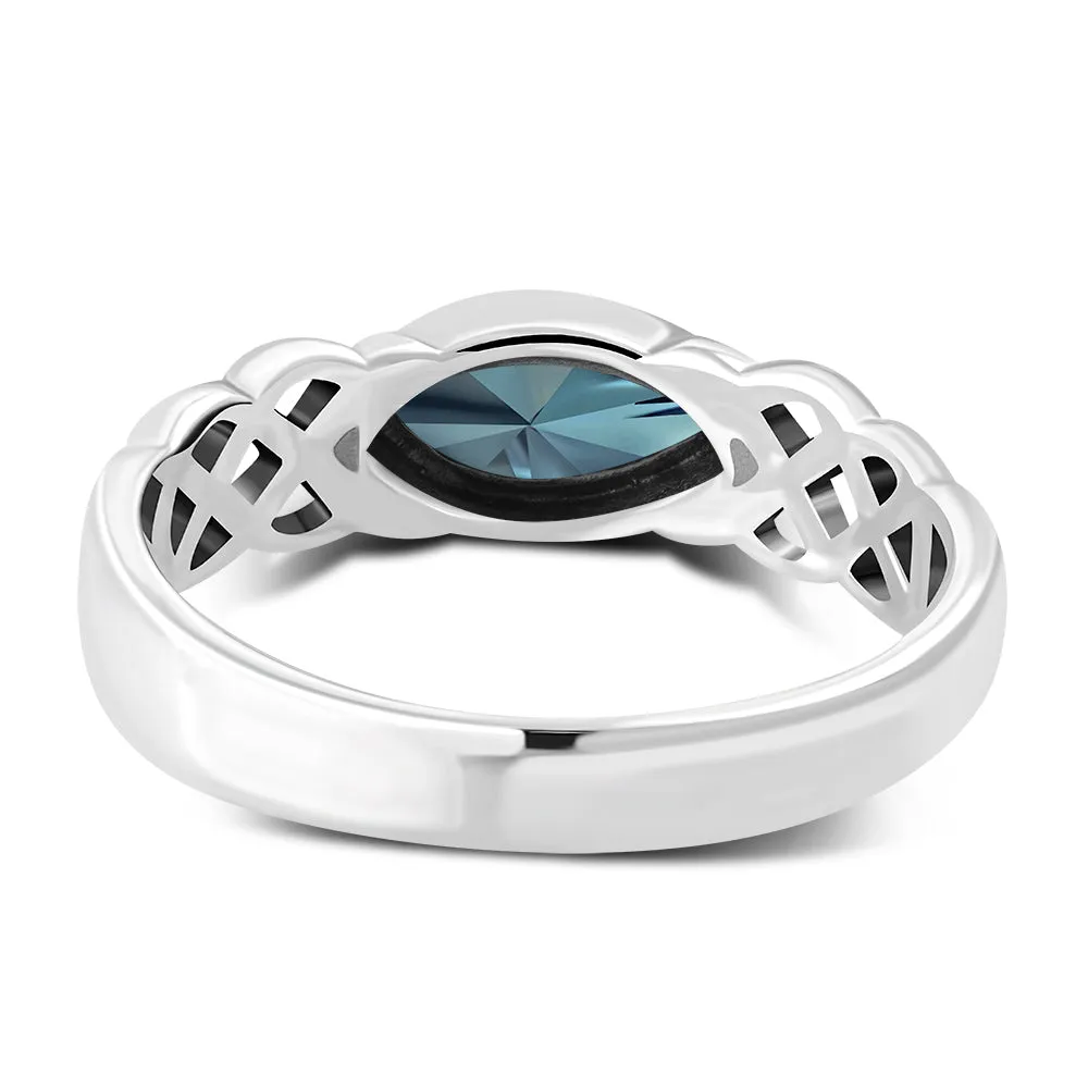 Marquise cut Blue Topaz CZ Celtic Silver Ring