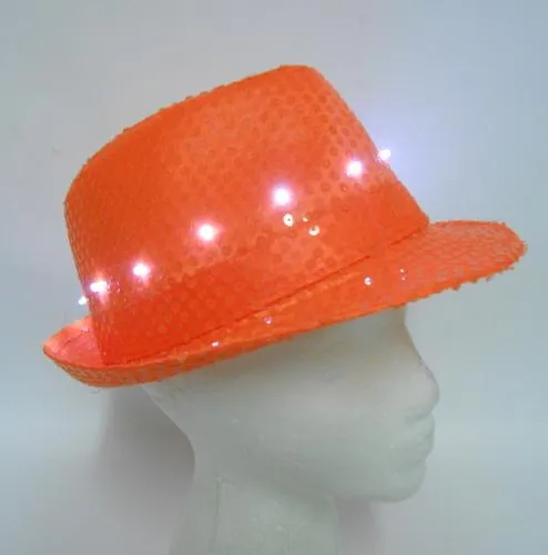 Neon Orange LED Fedora with 14 White Lights (Each)