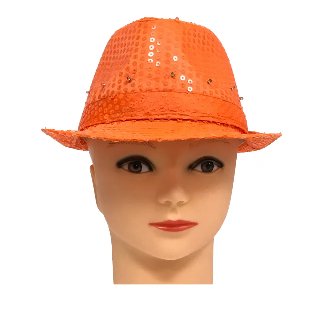 Neon Orange LED Fedora with 14 White Lights (Each)