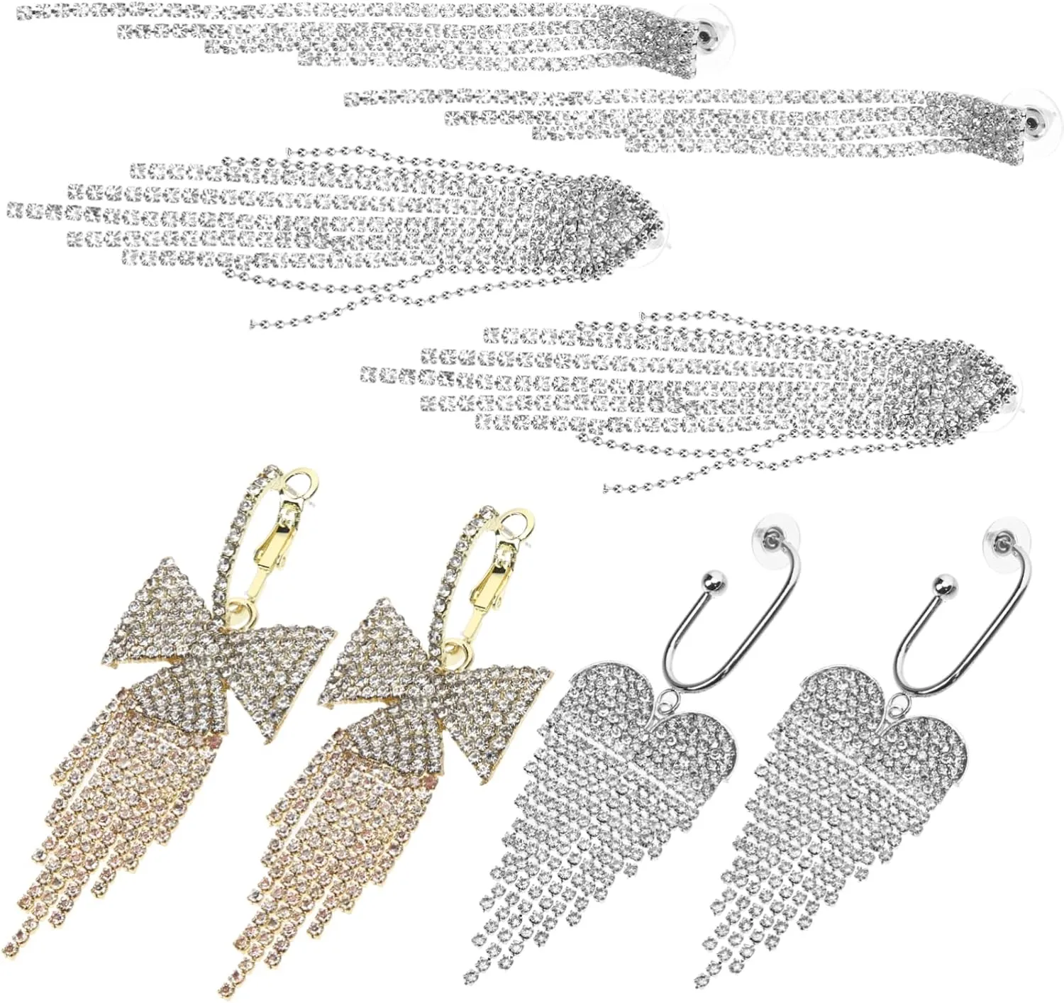 NOLITOY 4 Pairs Rhinestone Dangle Earrings Bling Drop Earrings for Women Elegant Long Tassel Ear Jewelry for Parties Weddings and Special Occasions