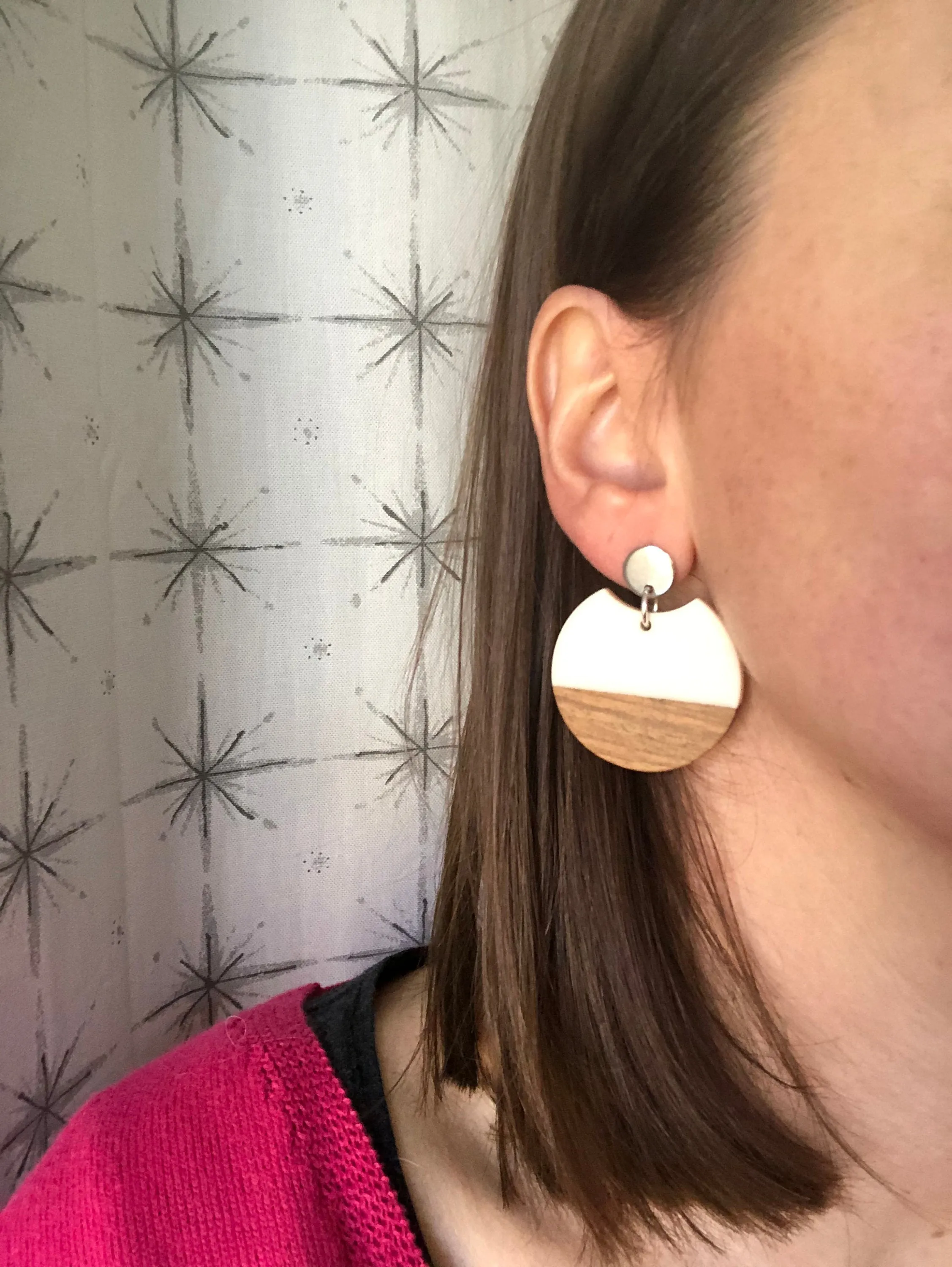 Orange Purple Lucite Wood Statement Big Earrings - Hanna