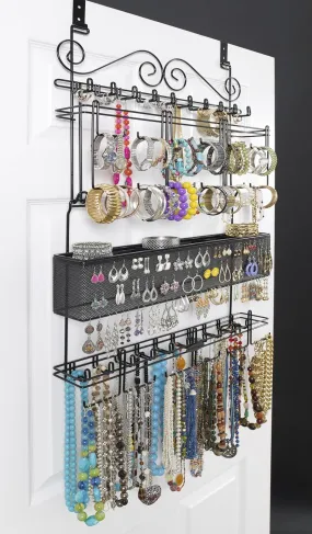 Over the Door or Wall Hanging Jewelry Organizer Rack in Black 6100 Holds Over 300 Pieces of Jewelry