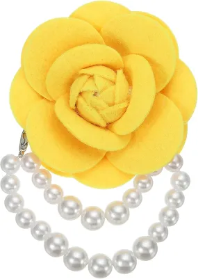 PATIKIL Fabric Camellia Flower Brooches, Elegant Pearl Tassel Brooches Floral Pins Bracelet Dual Use for Women Suit Hat Dress Shirt Tie Corsage, Yellow