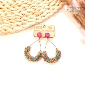 Pink Panache | Teardrop Earrings with Fringe Detailing and Pink Cushion Cut in Gold