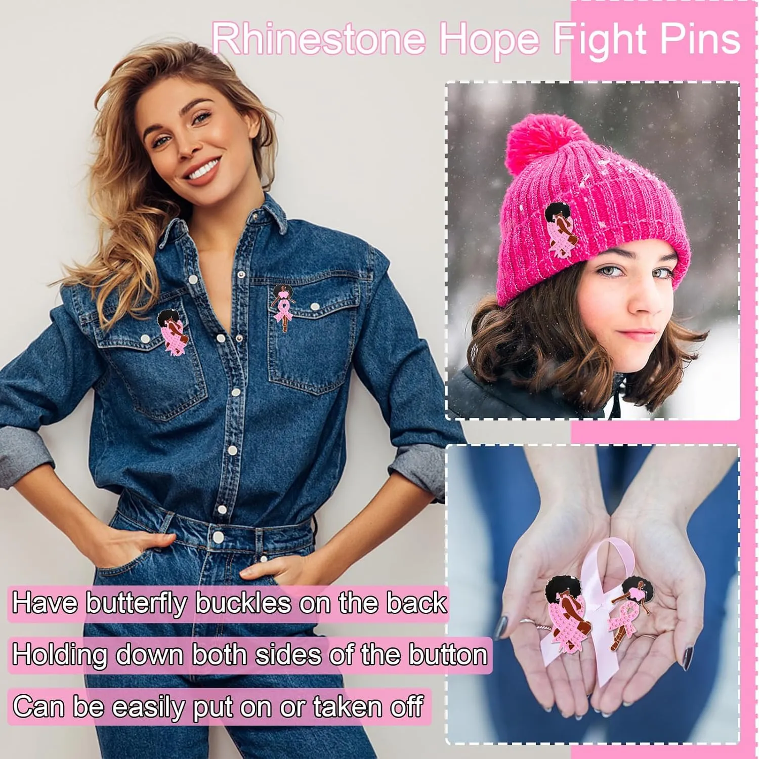Pink Ribbon Pin Breast Cancer Gifts for Women Girls Breast Cancer Awareness Lapel Pins Hope Love Fight Hope Official Ribbon Pins Breast Cancer Brooch