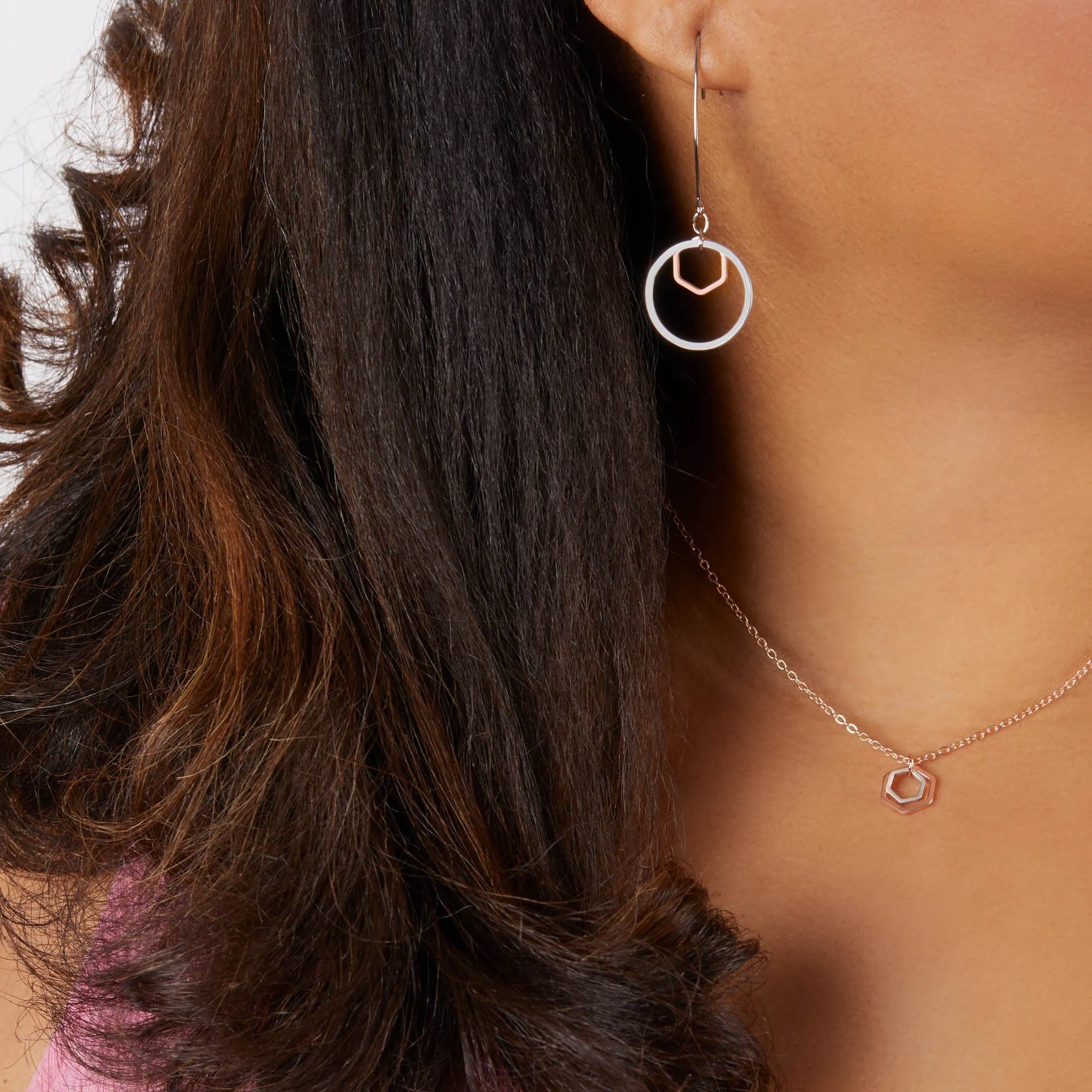 "Le Contour" Gold & Silver Hexagon Earrings - I