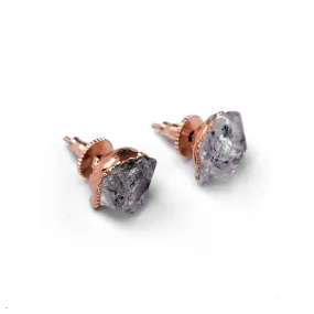 Raw Herkimer Gemstone Stud Earrings - Minimalist Brass Wedding Studs, Tiny Women's Earrings, Perfect for Gemstone Lovers and Easter Day Gift. GFS0218 (ROSE GOLD PLATED)