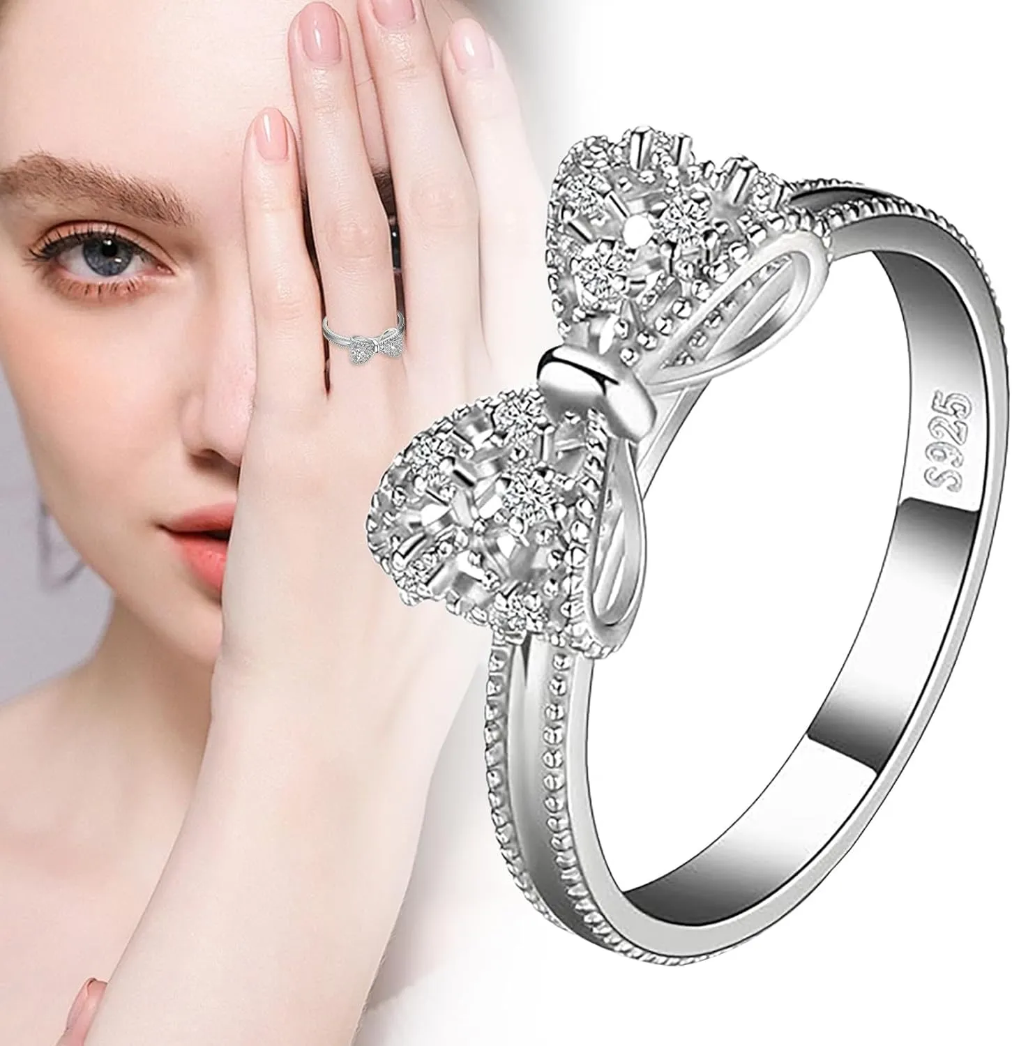 Rings for Women 925 Sterling Silver Rings Bow Shape Love Rings Stackable Non Tarnish Wedding Rings