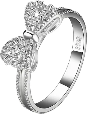 Rings for Women 925 Sterling Silver Rings Bow Shape Love Rings Stackable Non Tarnish Wedding Rings