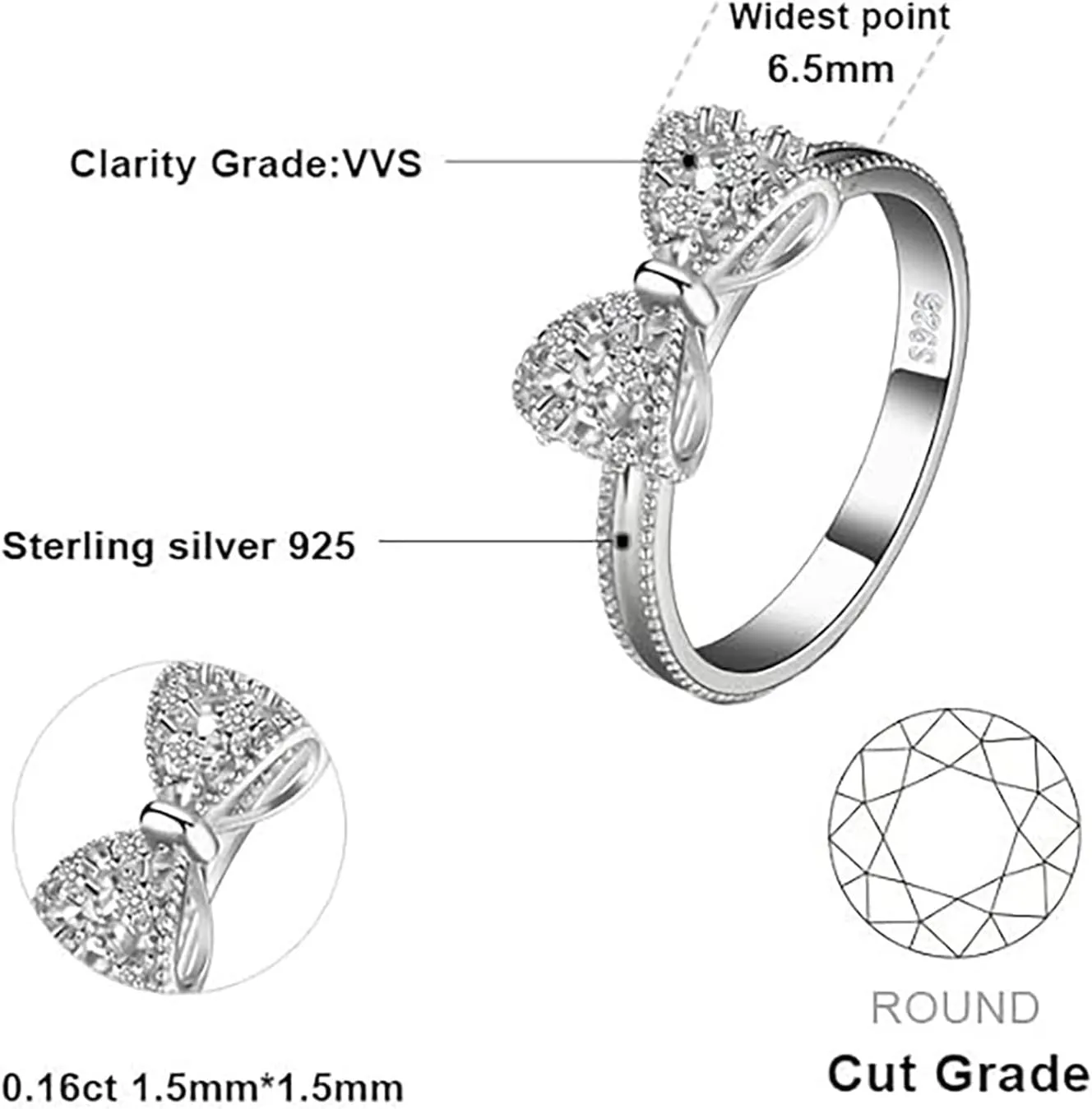 Rings for Women 925 Sterling Silver Rings Bow Shape Love Rings Stackable Non Tarnish Wedding Rings