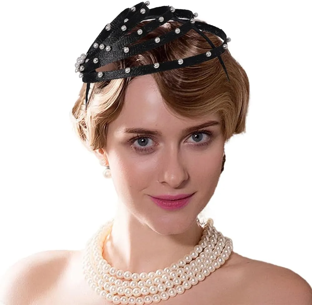Sinamay Fascinators Headpiece for Women Ladies Derby Hat with Beads Wedding Cocktail Tea Party Dress Church Hats