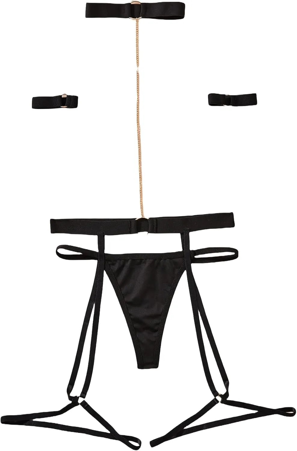 SOLY HUX Women's 3 Piece Lingerie Sets Chain Linked Choker Garter Belts and Panty Set