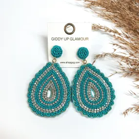Sound Wave Beaded Teardrop Earrings with Clear Crystals in Turquoise