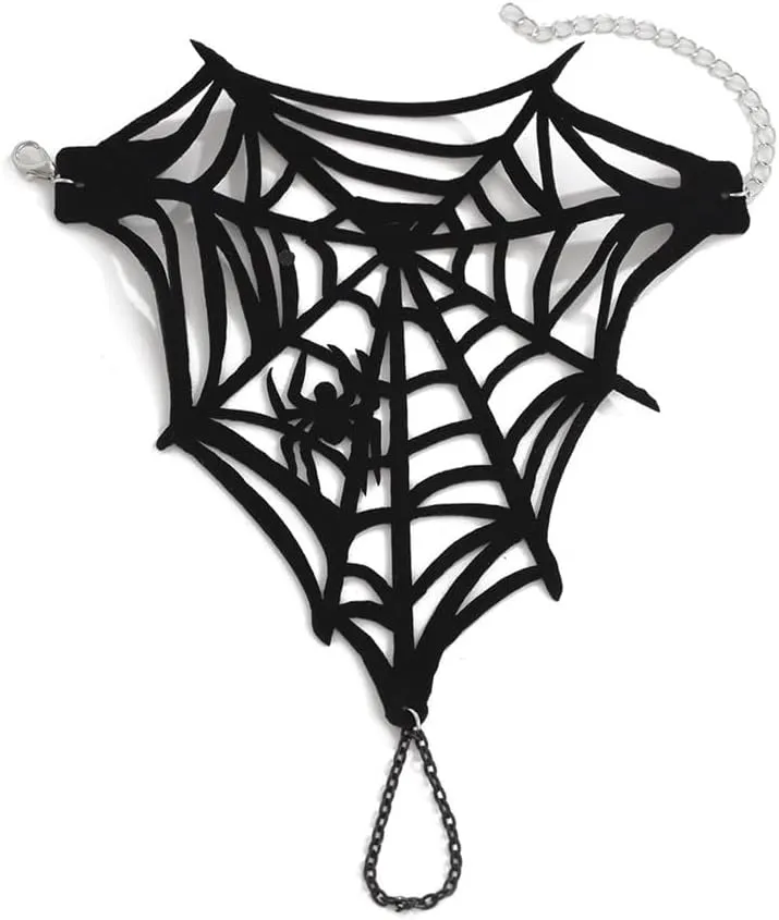 Spider Web Finger Ring Bracelet for Women Gothic Black Lace Hand Chain Harness Dainty Adjustable Mittens Bracelets for Halloween Party Jewelry