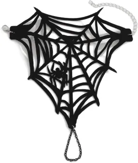 Spider Web Finger Ring Bracelet for Women Gothic Black Lace Hand Chain Harness Dainty Adjustable Mittens Bracelets for Halloween Party Jewelry
