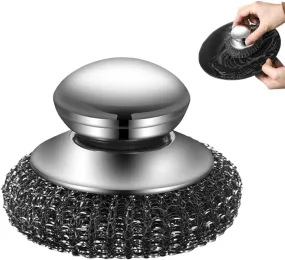 Stainless Steel Wool Scrubber with Handle, Detachable Metal Scrubber Wool Pads for Cleaning Dishes, Iron Pots, Stoves, Wash Sink (A-1Pcs)