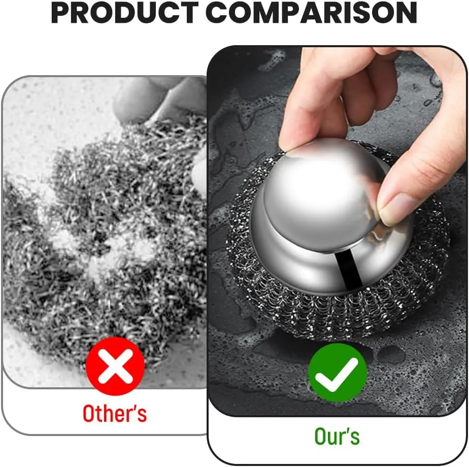 Stainless Steel Wool Scrubber with Handle, Detachable Metal Scrubber Wool Pads for Cleaning Dishes, Iron Pots, Stoves, Wash Sink (A-1Pcs)
