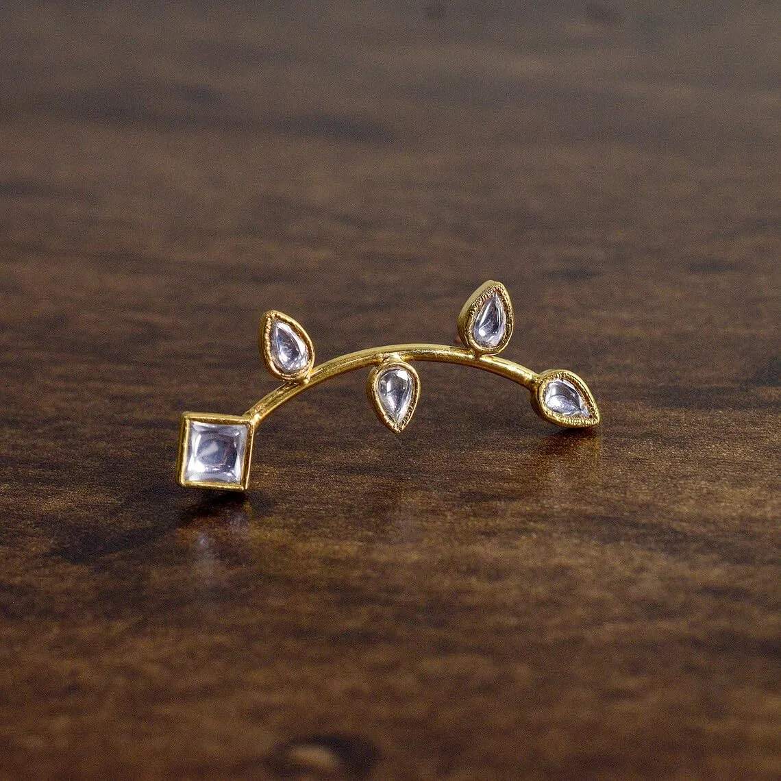 Stunning Polki Diamond Climber Earrings - Gemstone Crawler Earring - Minimalist Ear Sweep for Birthstone - Perfect Easter, Mother's Day, and Wedding Jewelry Gift. GFS6254 (Rose Gold-Plated)