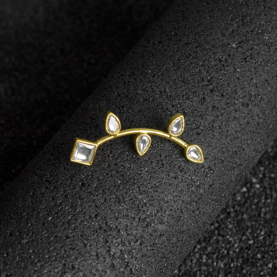 Stunning Polki Diamond Climber Earrings - Gemstone Crawler Earring - Minimalist Ear Sweep for Birthstone - Perfect Easter, Mother's Day, and Wedding Jewelry Gift. GFS6254 (Rose Gold-Plated)