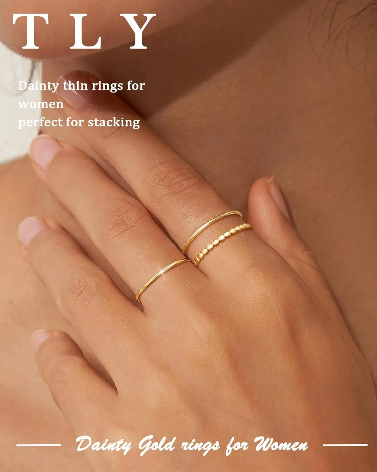 TLY Stackable Rings for Women Non Tarnish 18K Gold Silver Plated Dainty Stacking Rings Set Thumb Thin Cute Knuckle Pinky Finger Ring Promise Engagement Wedding Band Rings Size 5 6 7 8 9 10 Trendy Jewelry Gift for Women