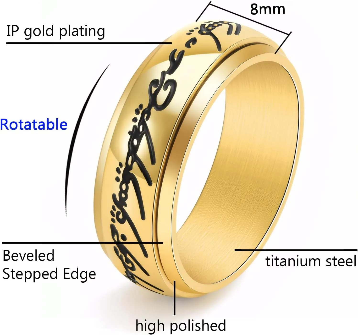 TTVOVO Men’s Lord Rings Magic Power Rings Titanium Rings Wedding Bands