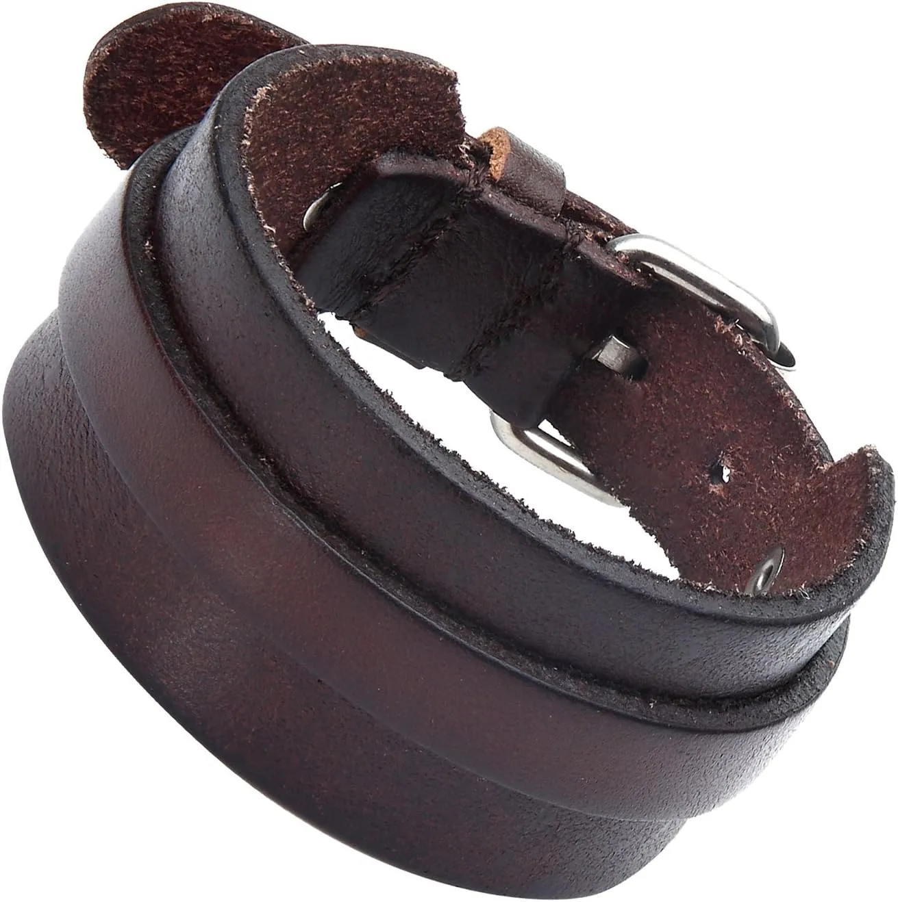 Urban Jewelry Men's Genuine Leather Cuff Bangle Bracelet Perfect Statement Piece (6.3-8.25 inches)