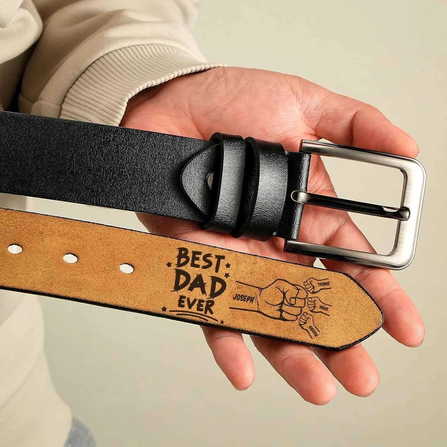 VEELU Personalized Mens Leather Belt for Fathers Day Gifts for Dad - Handcrafted Customized Belt Gifts for Men Anniversary