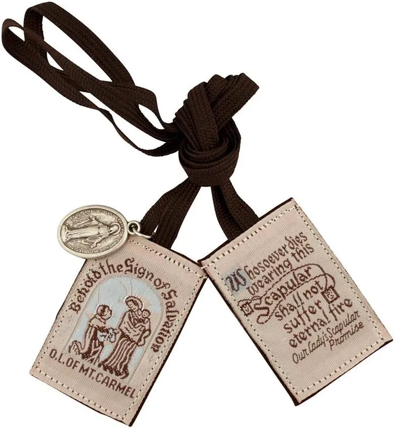 VILLAGE GIFT IMPORTERS Genuine Homemade Scapulars | 100% Real Wool | 6 Styles | Made in The USA | Durable and Beautiful Quality | Christian Jewelry (Slim Brown - with Medals (Brown Cords))