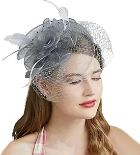 YOLAI Women's Fascinator Feather Tea Party Hat Hair Clip Pin Brooch Corsage Bridal Hairband Derby Hat Cocktail Wedding