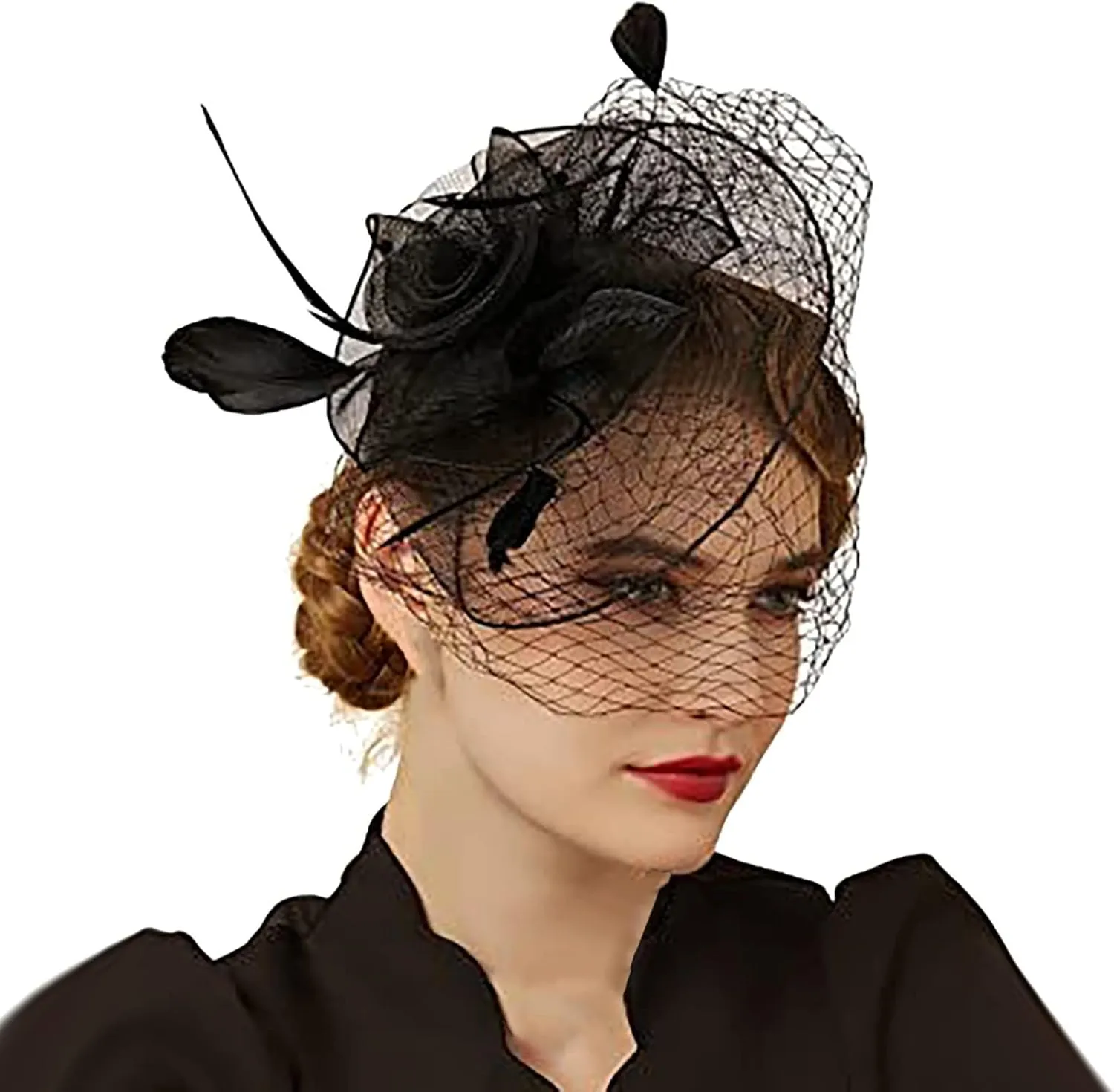 YOLAI Women's Fascinator Feather Tea Party Hat Hair Clip Pin Brooch Corsage Bridal Hairband Derby Hat Cocktail Wedding