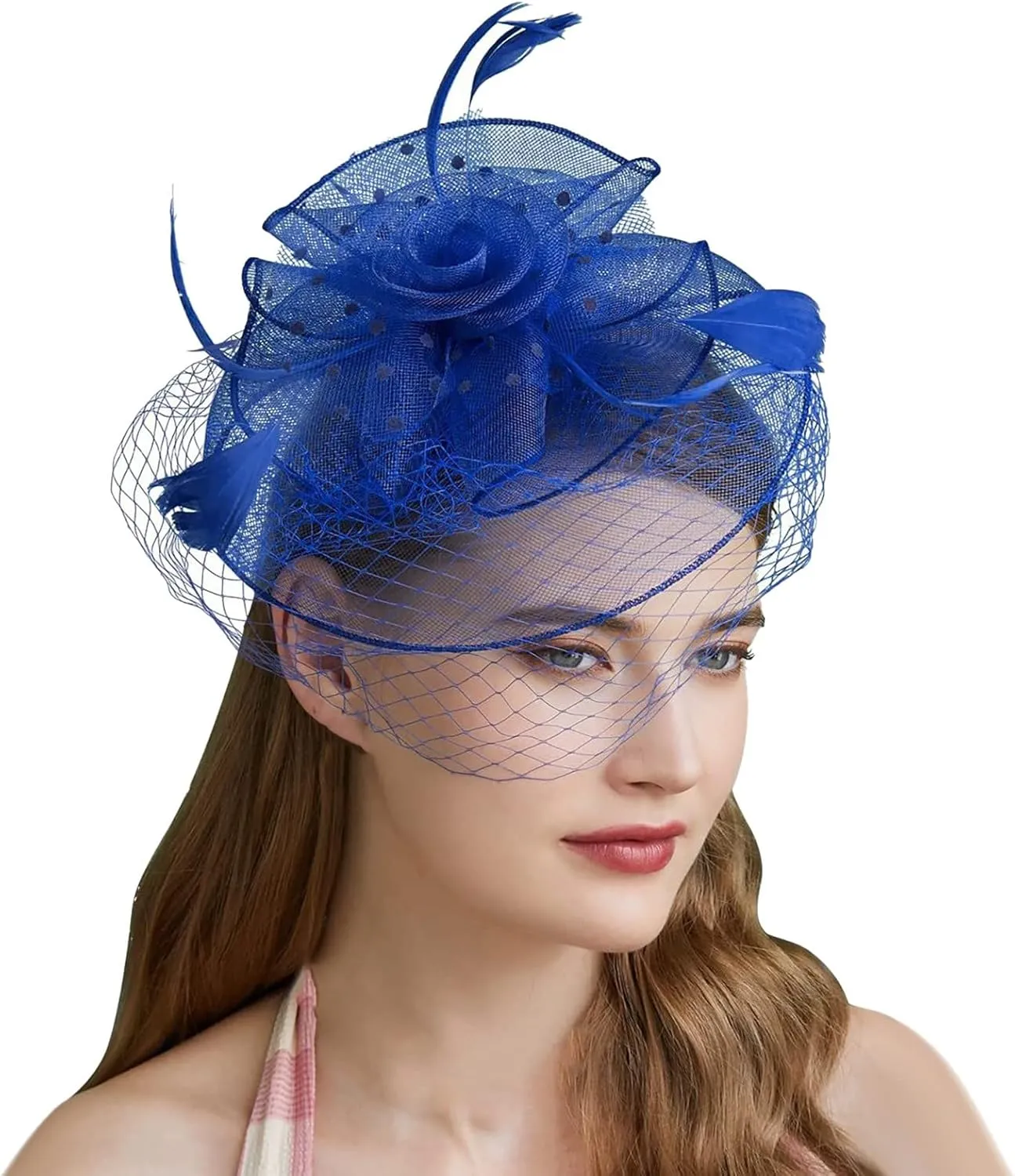 YOLAI Women's Fascinator Feather Tea Party Hat Hair Clip Pin Brooch Corsage Bridal Hairband Derby Hat Cocktail Wedding