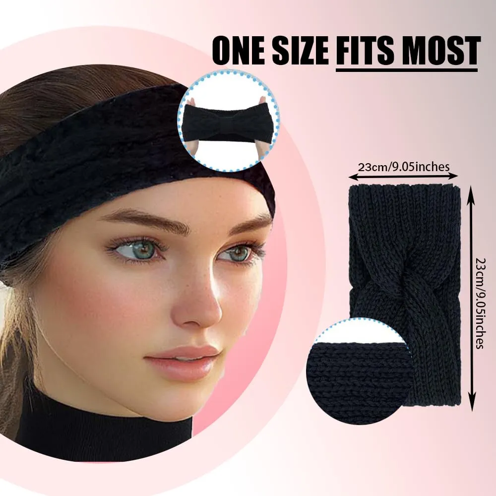 ZH Winter Headbands for Women, Fleece Lined Ear Warmers Cozy Cable Knit Headbands Soft & Warm Head Wraps, Fleece Lined