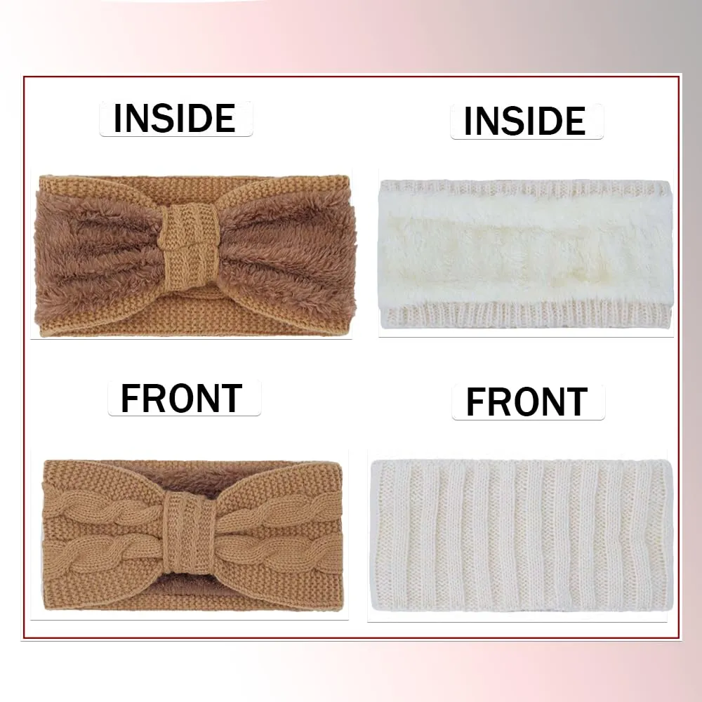 ZH Winter Headbands for Women, Fleece Lined Ear Warmers Cozy Cable Knit Headbands Soft & Warm Head Wraps, Fleece Lined
