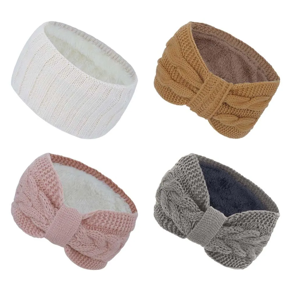 ZH Winter Headbands for Women, Fleece Lined Ear Warmers Cozy Cable Knit Headbands Soft & Warm Head Wraps, Fleece Lined